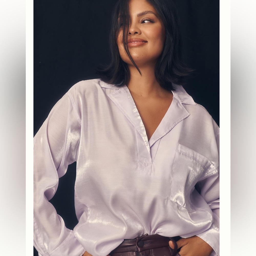 Anthropologie Pilcro Long Sleeve Shine Blouse Top Lilac Size Small Petite